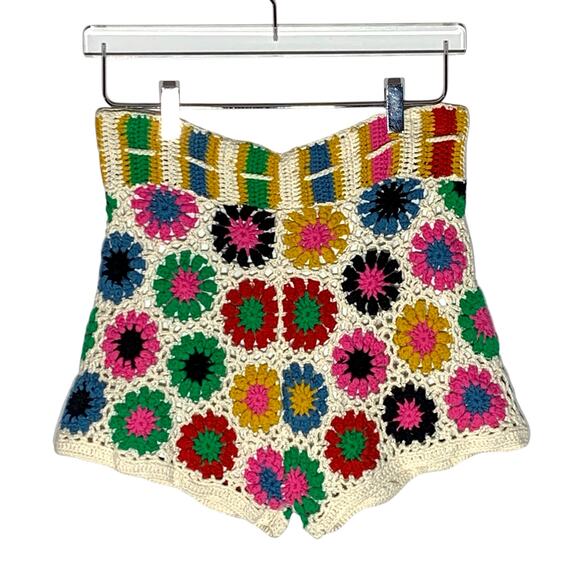 Farm Rio Multi Circles Crochet Shorts Size M Cream Cotton Floral Vibrant Boho - Picture 3 of 12